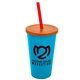 a cyan cup & translucent orange lid & translucent red straw 22 oz single - wall snap on tumbler with lid and straw