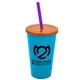 a cyan cup & translucent orange lid & translucent violet straw 22 oz single - wall snap on tumbler with lid and straw