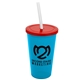 a cyan cup & translucent red lid & frost straw 22 oz single - wall snap on tumbler with lid and straw