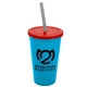a cyan cup & translucent red lid & smoke straw 22 oz single - wall snap on tumbler with lid and straw