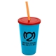 a cyan cup & translucent red lid & translucent orange straw 22 oz single - wall snap on tumbler with lid and straw