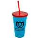 a cyan cup & translucent red lid & translucent red straw 22 oz single - wall snap on tumbler with lid and straw