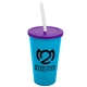 a cyan cup & translucent violet lid & frost straw 22 oz single - wall snap on tumbler with lid and straw