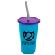a cyan cup & translucent violet lid & smoke straw 22 oz single - wall snap on tumbler with lid and straw