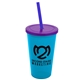 a cyan cup & translucent violet lid & translucent blue straw 22 oz single - wall snap on tumbler with lid and straw