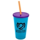 a cyan cup & translucent violet lid & translucent orange straw 22 oz single - wall snap on tumbler with lid and straw