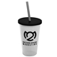 a frost cup & black lid & smoke straw 22 oz single - wall snap on tumbler with lid and straw