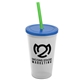 a frost cup & translucent blue lid & translucent green straw 22 oz single - wall snap on tumbler with lid and straw