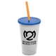 a frost cup & translucent blue lid & translucent orange straw 22 oz single - wall snap on tumbler with lid and straw