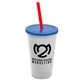 a frost cup & translucent blue lid & translucent red straw 22 oz single - wall snap on tumbler with lid and straw