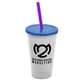 a frost cup & translucent blue lid & translucent violet straw 22 oz single - wall snap on tumbler with lid and straw