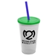 a frost cup & translucent green lid & translucent blue straw 22 oz single - wall snap on tumbler with lid and straw