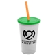 a frost cup & translucent green lid & translucent orange straw 22 oz single - wall snap on tumbler with lid and straw
