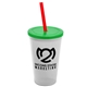 a frost cup & translucent green lid & translucent red straw 22 oz single - wall snap on tumbler with lid and straw