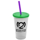 a frost cup & translucent green lid & translucent violet straw 22 oz single - wall snap on tumbler with lid and straw