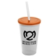 a frost cup & translucent orange lid & frost straw 22 oz single - wall snap on tumbler with lid and straw