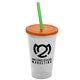 a frost cup & translucent orange lid & translucent green straw 22 oz single - wall snap on tumbler with lid and straw