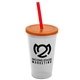 a frost cup & translucent orange lid & translucent red straw 22 oz single - wall snap on tumbler with lid and straw