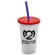 a frost cup & translucent red lid & translucent blue straw 22 oz single - wall snap on tumbler with lid and straw