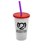 a frost cup & translucent red lid & translucent violet straw 22 oz single - wall snap on tumbler with lid and straw