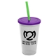a frost cup & translucent violet lid & translucent green straw 22 oz single - wall snap on tumbler with lid and straw