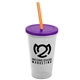 a frost cup & translucent violet lid & translucent orange straw 22 oz single - wall snap on tumbler with lid and straw