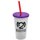 a frost cup & translucent violet lid & translucent red straw 22 oz single - wall snap on tumbler with lid and straw