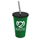 a green cup & black lid & smoke straw 22 oz single - wall snap on tumbler with lid and straw