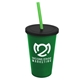 a green cup & black lid & translucent green straw 22 oz single - wall snap on tumbler with lid and straw