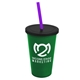 a green cup & black lid & translucent violet straw 22 oz single - wall snap on tumbler with lid and straw