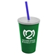a green cup & frost lid & translucent blue straw 22 oz single - wall snap on tumbler with lid and straw