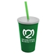 a green cup & frost lid & translucent green straw 22 oz single - wall snap on tumbler with lid and straw