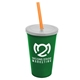 a green cup & frost lid & translucent orange straw 22 oz single - wall snap on tumbler with lid and straw