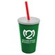a green cup & frost lid & translucent red straw 22 oz single - wall snap on tumbler with lid and straw