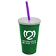 a green cup & frost lid & translucent violet straw 22 oz single - wall snap on tumbler with lid and straw