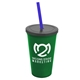 a green cup & smoke lid & translucent blue straw 22 oz single - wall snap on tumbler with lid and straw