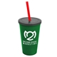a green cup & smoke lid & translucent red straw 22 oz single - wall snap on tumbler with lid and straw