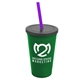 a green cup & smoke lid & translucent violet straw 22 oz single - wall snap on tumbler with lid and straw