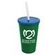 a green cup & translucent blue lid & frost straw 22 oz single - wall snap on tumbler with lid and straw