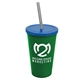 a green cup & translucent blue lid & smoke straw 22 oz single - wall snap on tumbler with lid and straw