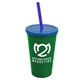 a green cup & translucent blue lid & translucent blue straw 22 oz single - wall snap on tumbler with lid and straw