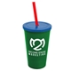 a green cup & translucent blue lid & translucent red straw 22 oz single - wall snap on tumbler with lid and straw