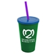 a green cup & translucent blue lid & translucent violet straw 22 oz single - wall snap on tumbler with lid and straw