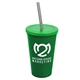 a green cup & translucent green lid & smoke straw 22 oz single - wall snap on tumbler with lid and straw
