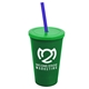 a green cup & translucent green lid & translucent blue straw 22 oz single - wall snap on tumbler with lid and straw