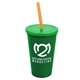 a green cup & translucent green lid & translucent orange straw 22 oz single - wall snap on tumbler with lid and straw