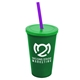 a green cup & translucent green lid & translucent violet straw 22 oz single - wall snap on tumbler with lid and straw