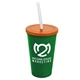 a green cup & translucent orange lid & frost straw 22 oz single - wall snap on tumbler with lid and straw