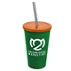 a green cup & translucent orange lid & smoke straw 22 oz single - wall snap on tumbler with lid and straw