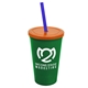 a green cup & translucent orange lid & translucent blue straw 22 oz single - wall snap on tumbler with lid and straw